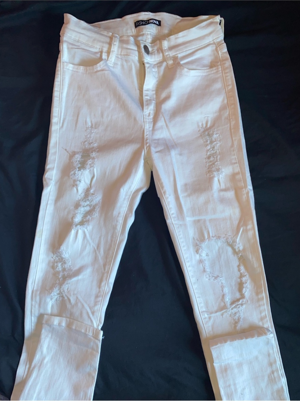 Fashion Nova White Distressed Skinny Jeans